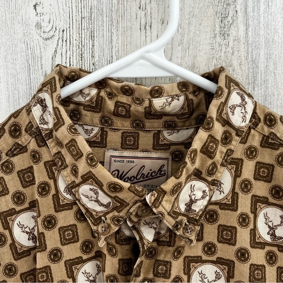 Woolrich Vintage Men’s Animal Print Button Down Shirt Size Large Color-Tans - Picture 3 of 6